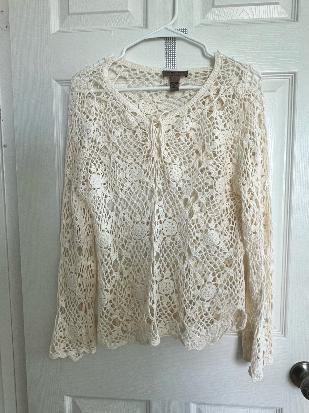 Crochet Openwork Cream Women's Top